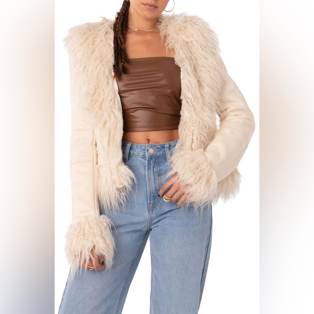 EDIKTED Faux Fur Trim Coat size S